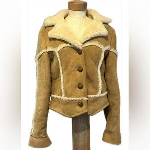 Cropped Shearling Lamb Suede Leather Western Jacket